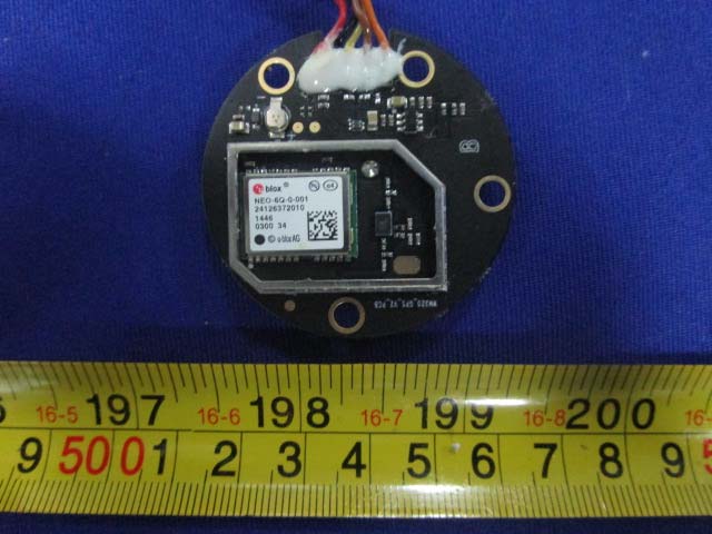 Circular GPS PCB with u-blox NEO-6Q module and EMI shielding.