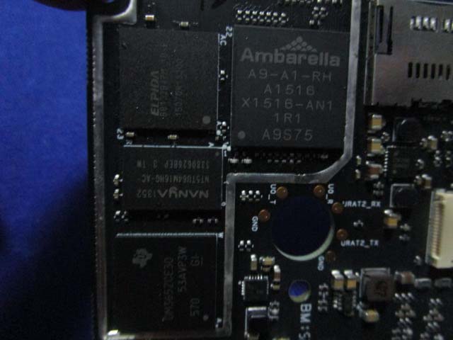 Main PCB with Ambarella SoC and memory chips for video processing.