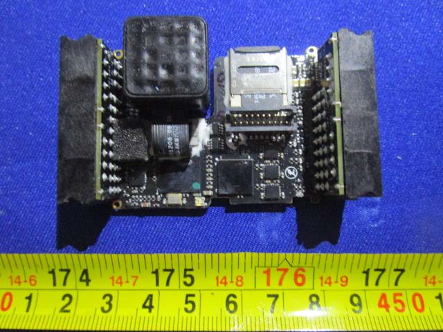 Navigation/telemetry PCB with shielded GNSS section and microSD card slot.