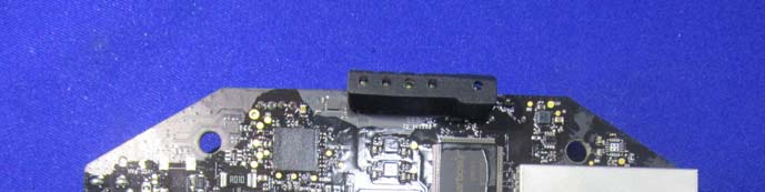 High-density PCB with dual ICs, connector, and robust grounding for control/comm.