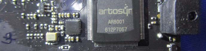 Artosyn AR8001 wireless SoC and supporting RF circuitry on main PCB.
