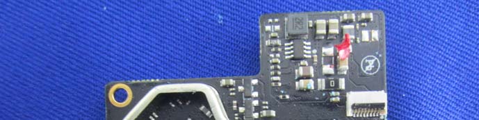 PCB section with trace antenna, power management IC, and FPC connector.