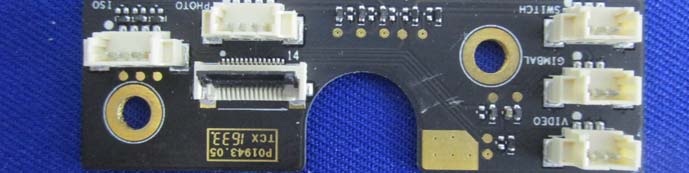 Peripheral interface board with labeled connectors for camera and gimbal.