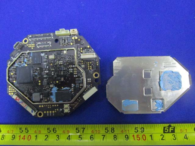 Main PCB with SoC, dense power management, and EMI shield removed.