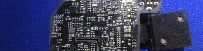 Black PCB with robust connector, likely for power or sensor interface.