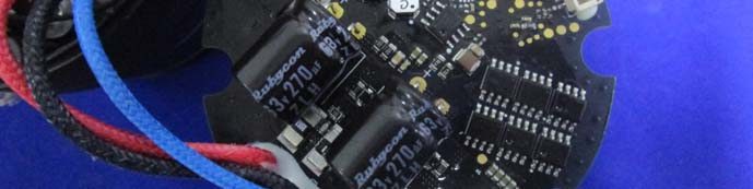 Power electronics board with high-quality capacitors and robust wiring for ESC functions.