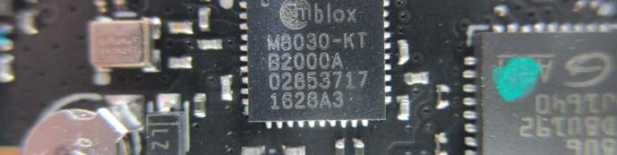 u-blox M8030-KT GNSS receiver and supporting RF circuitry.