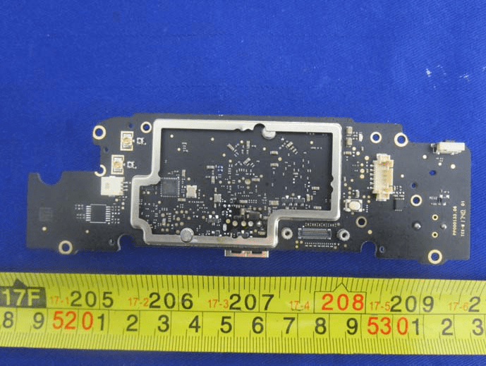 High-density PCB with EMI shield for RF and processing section.