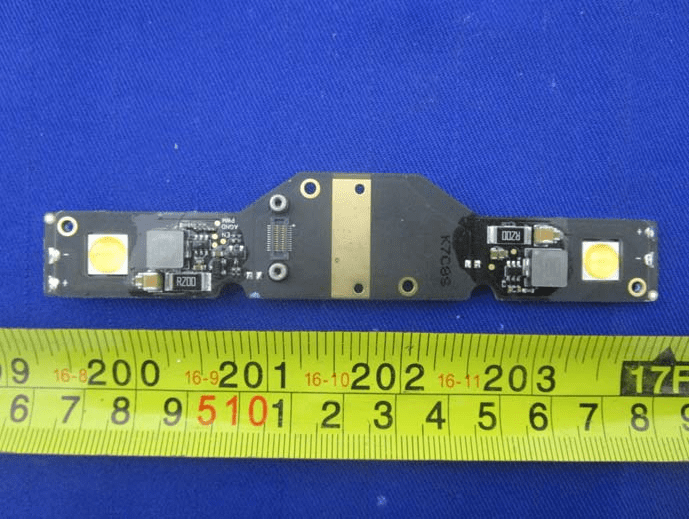 Dual-channel high-power LED module with integrated power regulation.