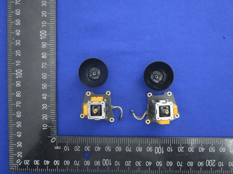 Precision joystick gimbal assemblies with flex PCBs for signal output.