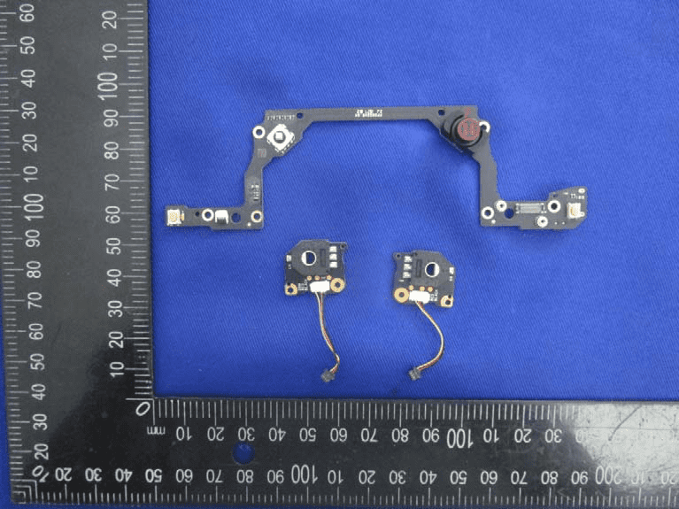 Drone sensor PCBs with central optical/ToF modules and flex connectors.