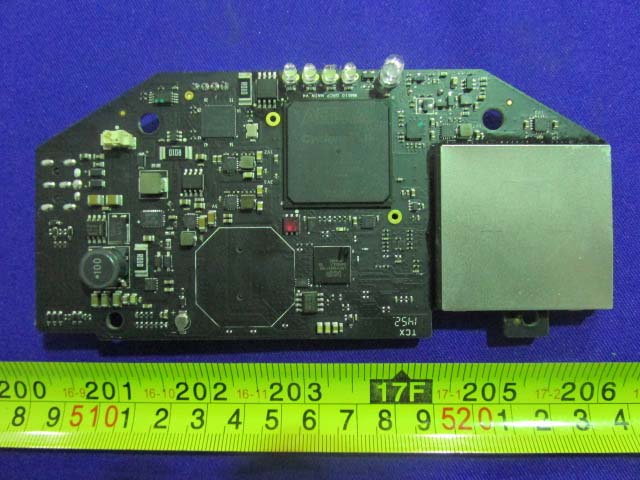 Cypress IC and EMI shielding on drone controller PCB.