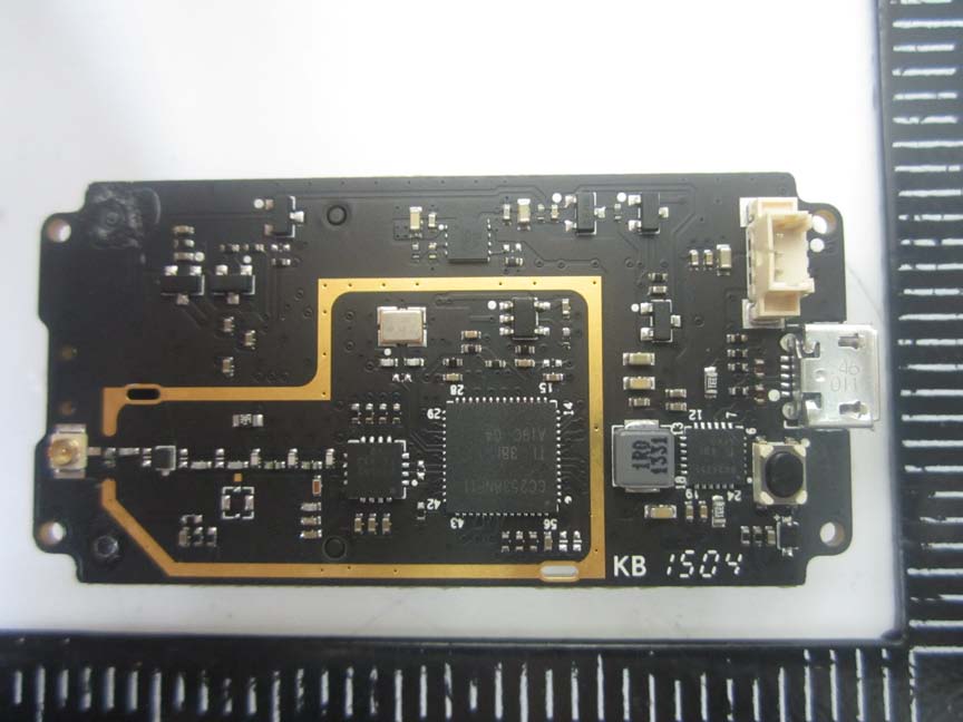 STM32F103 microcontroller with supporting power regulation circuitry.