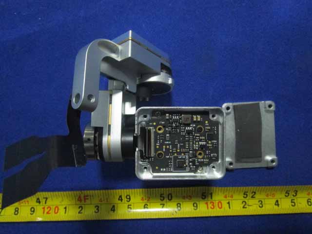Gimbal control PCB with MCU, power regulation, and metal EMI shielding.