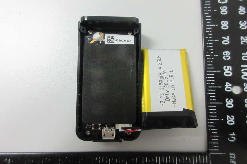 Main PCB with RF shield, battery, and micro-USB charging port.