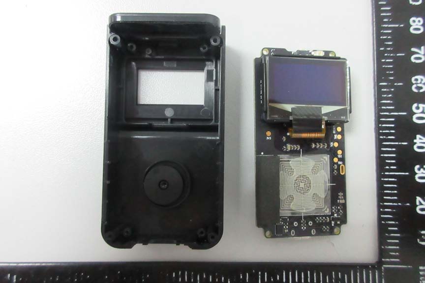Metal shield covers RF section; modular FPC connects OLED display.