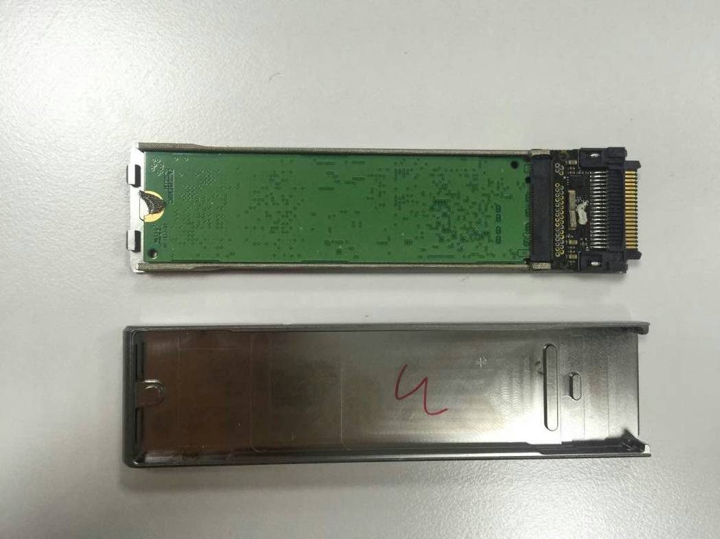 Back side of PCB with test points and robust edge connector.