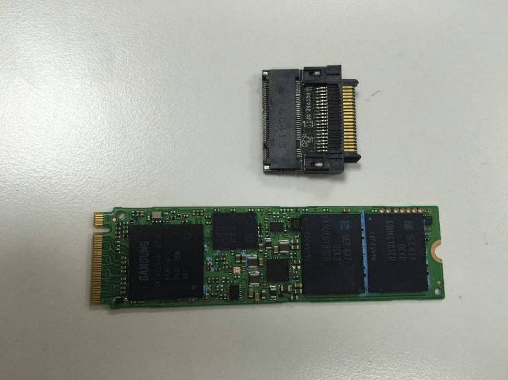 SSD PCB with Samsung NAND and modular connector.