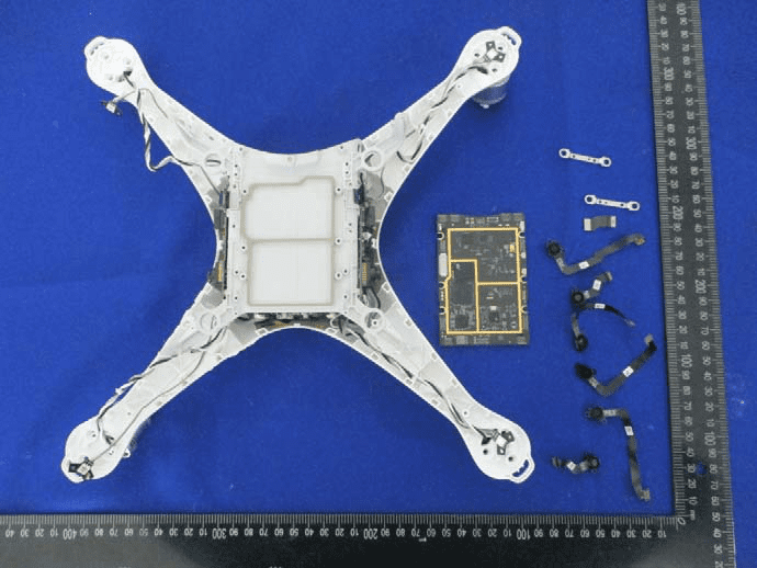 Main frame opened, exposing multi-layer PCB, antennas, and modular connectors.