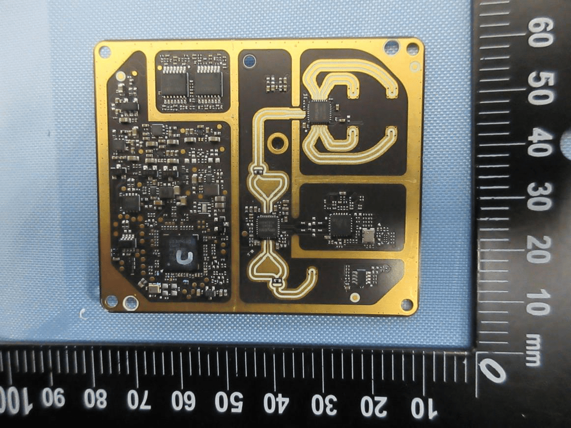 High-density PCB with integrated antenna and advanced RF layout.