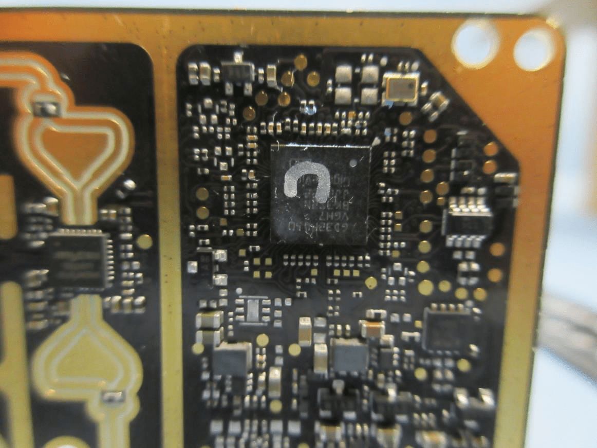 Central RF SoC with precision RF routing and integrated antenna feeds.