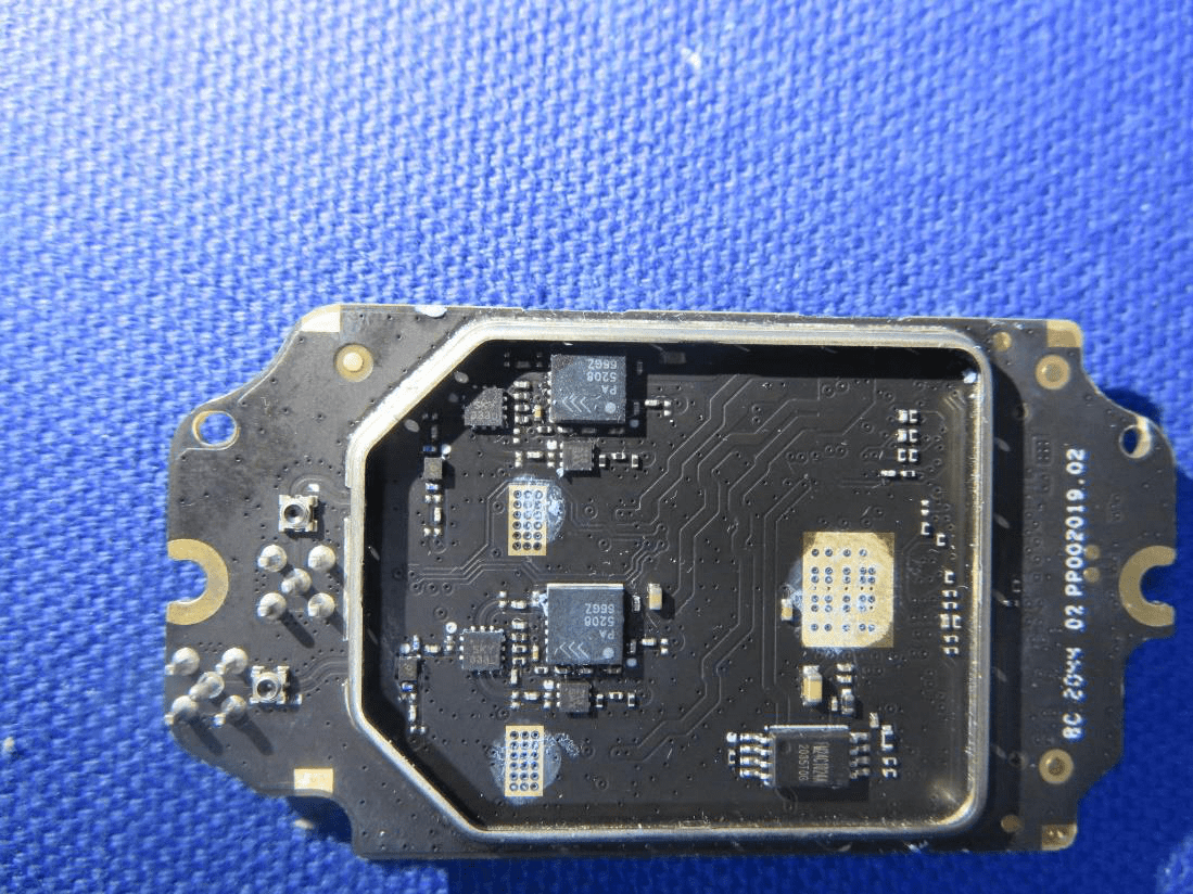 Sensor/control subsystem PCB with EMI frame and dense IC layout.