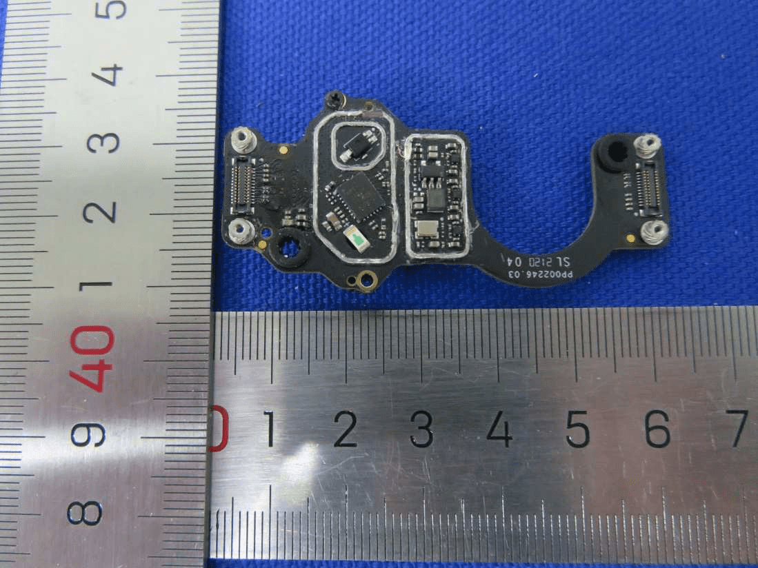 Sensor/interface PCB with central IC, FPC connectors, and high component density.