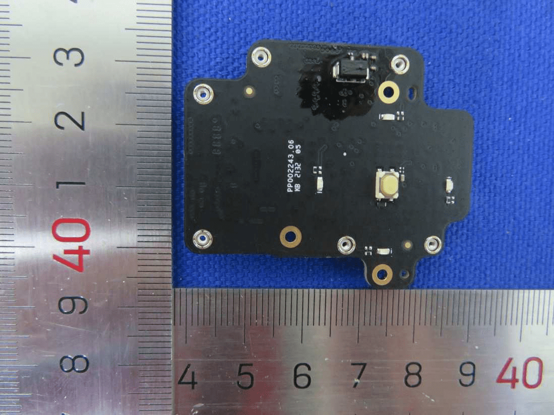 Compact interface PCB with tactile switch and connector, designed for robust modular integration.
