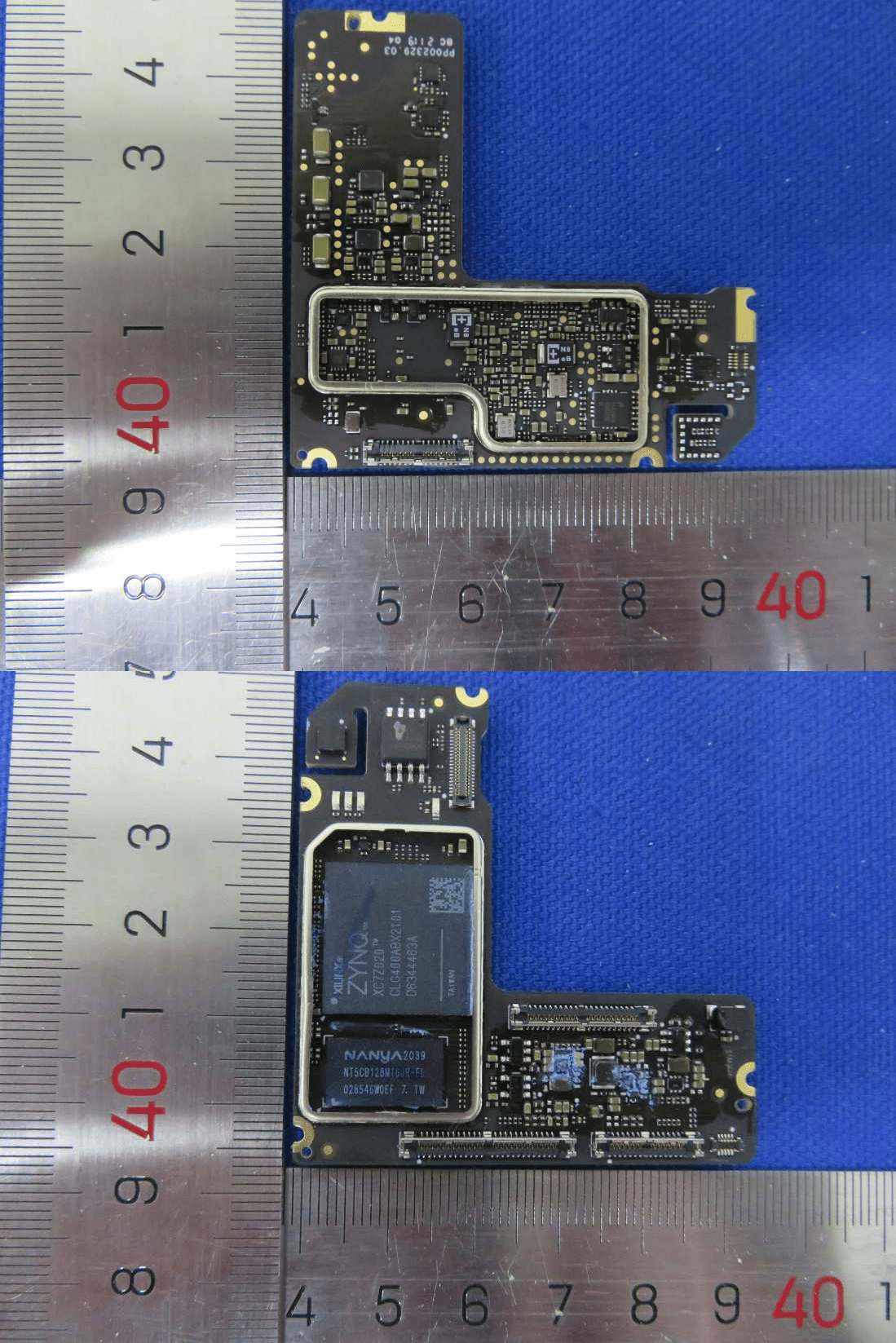Central processing PCB with Xilinx Zynq SoC, DRAM, and shielded RF sections.