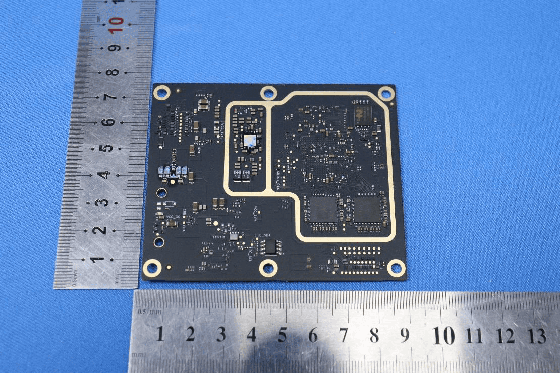 Embedded controller PCB with RF/analog section and modular connectors.