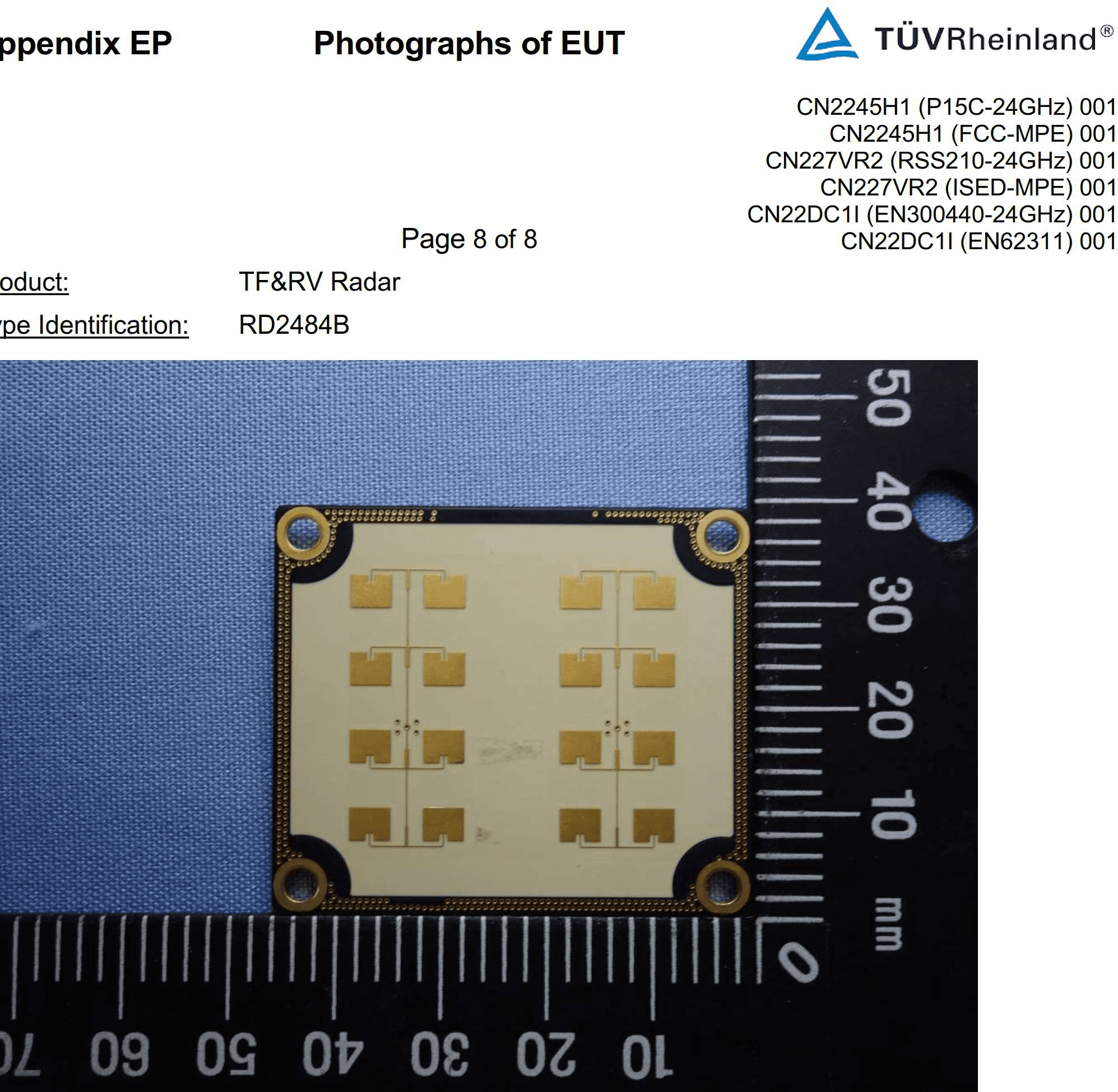 24 GHz phased array antenna board for obstacle avoidance radar.